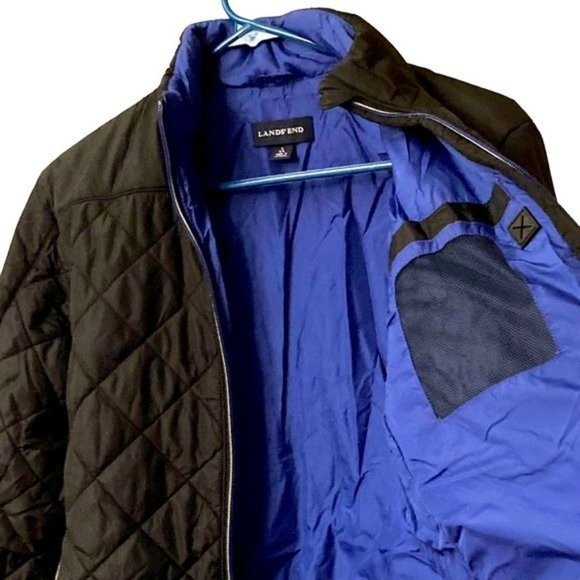 Lands end puffer jacket womens small black Diamond quilted coat S zipper - Picture 3 of 4